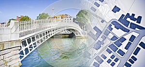 Looking for a house in Dublin - Ireland - concept image with the most famous bridge, called Half penny bridge, and an imaginary