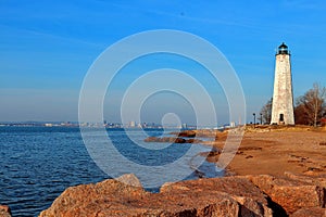 Looking at an Iconic Lighthouse in New England in the Winter