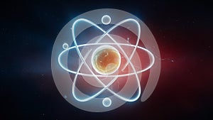 Looking inside the atom nucleus, protons, neutrons, electrons. Atomic energy