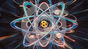 Looking inside the atom nucleus, protons, neutrons, electrons. Atomic energy