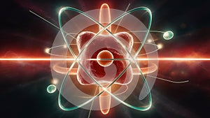 Looking inside the atom nucleus, protons, neutrons, electrons. Atomic energy