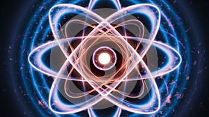 Looking inside the atom nucleus, protons, neutrons, electrons. Atomic energy