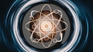 Looking inside the atom nucleus, protons, neutrons, electrons. Atomic energy