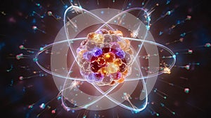 Looking inside the atom nucleus, protons, neutrons, electrons. Atomic energy