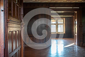 Looking Inside an Old Building With an Antique Dark Brown Wood Interior