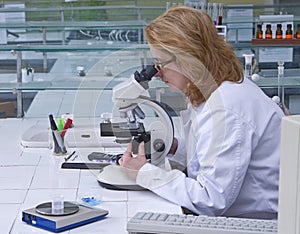 Looking through a microscope