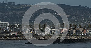 Looking at Mission Bay city skyline from Ocean Beach Pier - 2