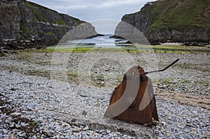 Looking north towards Geodha Smoo at Smoo Cave, a large combined sea cave and freshwater cave in Durness in Sutherland, Highland,