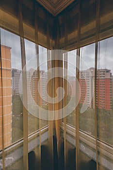 Looking Through Old Apartment Curtains Corner City Residential Landscape Asia