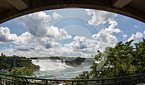 Looking through an opening in a restaraunt at the Falls of Niagara Falls