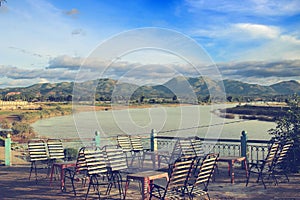 Looking out across the river from an outdoor cafe