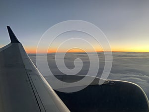 Looking out of the window of an aircraft inflight.