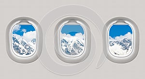 Looking out the windows of a plane to the mountains in Georgia