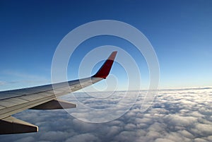 Looking out on wing of jetplane