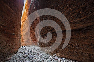 Looking outwards towards the entrance of Echidna Chasm at midday in the World Heritage Listed Purnululu National Park, Western