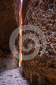 Looking outwards towards the entrance of Echidna Chasm at midday in the World Heritage Listed Purnululu National Park, Western