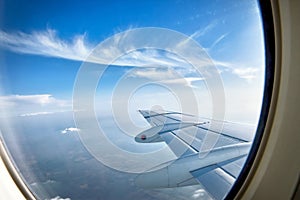 Looking over aircraft wing in flight