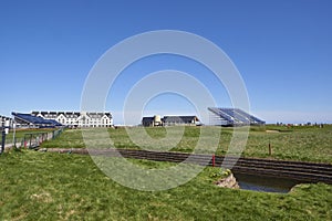 Looking over the Barry Burn and down towards the 18th Green and 1st Tee over Carnoustie Links.