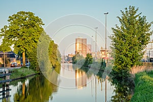 Looking over the channel towards the Almelo Central Train Station