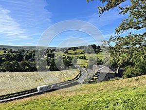 Looking over the, Clitheroe to Skipton road near, Slaidburn, Lancashire, UK photo
