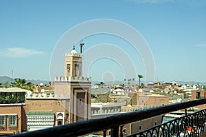 Looking over rooftops to the Atlas mountains, Marrakech, Morocco