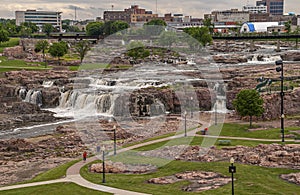 Looking over a section of the water cascades, Sioux Falls, SD, USA
