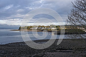 Looking over to the entrance of Kip Marina which fronts the village of Inverkip with the marina village and harbour view in the