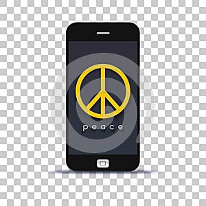 Looking for peace application for mobile phone pasted on photo paper