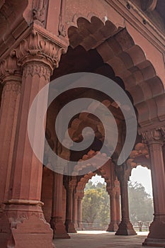 Looking through the red sandstone archways of the Lal Quila, Red