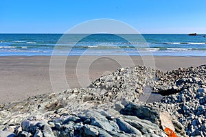 Looking from the rocky shore to the ocean