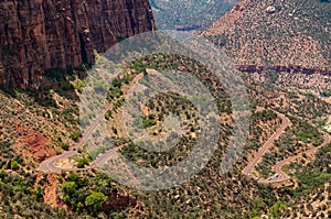 View of winding roads at Zion National Park Utah