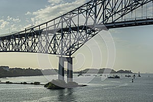 Looking south under Bridge of the Americas, Panama Canal