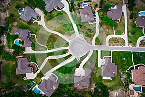 looking straight down above New houses in Cul De Sac