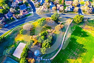 Looking straight down Over Park and Trails in Suburb Community