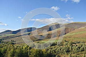 Looking to ridges at the base of mountains, Lake District