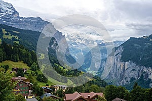 Looking towards Lauterbrunnen valley from Wengen Berner Oberland, Switzerland