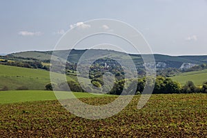 Looking towards Lewes from farmland near Falmer, on a sunny spring day