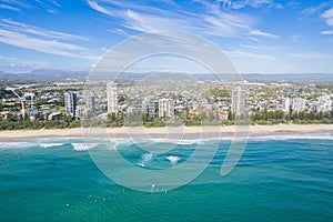 Looking towards the skyline of Gold Coast buildings from above