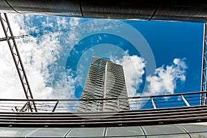 Looking from underneath the cable car way in The Hague city