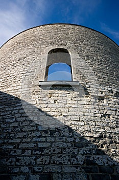 Looking up at Ancient Stone Tower Wall