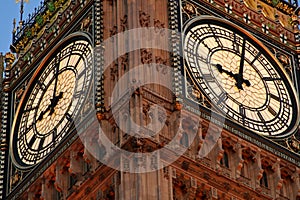 Looking up at big ben clockface