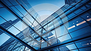 Looking Up Blue Modern Office Building