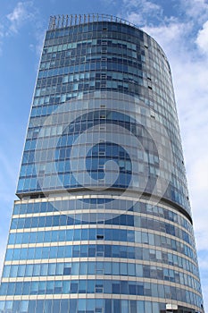 Looking Up Blue Modern Office Building