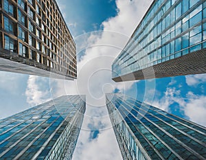 Looking Up Blue Modern Office Building