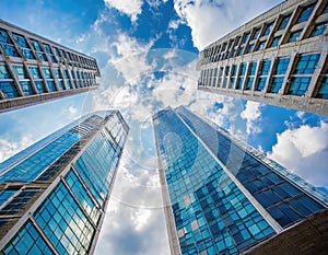 Looking Up Blue Modern Office Building