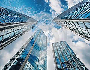 Looking Up Blue Modern Office Building