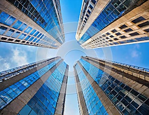 Looking Up Blue Modern Office Building