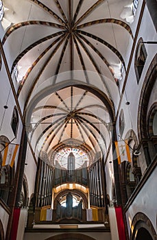 Looking up at the ceiling inside the church of Saint Severus in Boppard, Germany