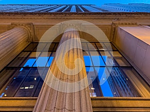 Looking up at a column-lined building in downtown Chicago Loop photo