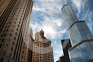 Looking Up At Downtown Chicago Skyscraper Buildings